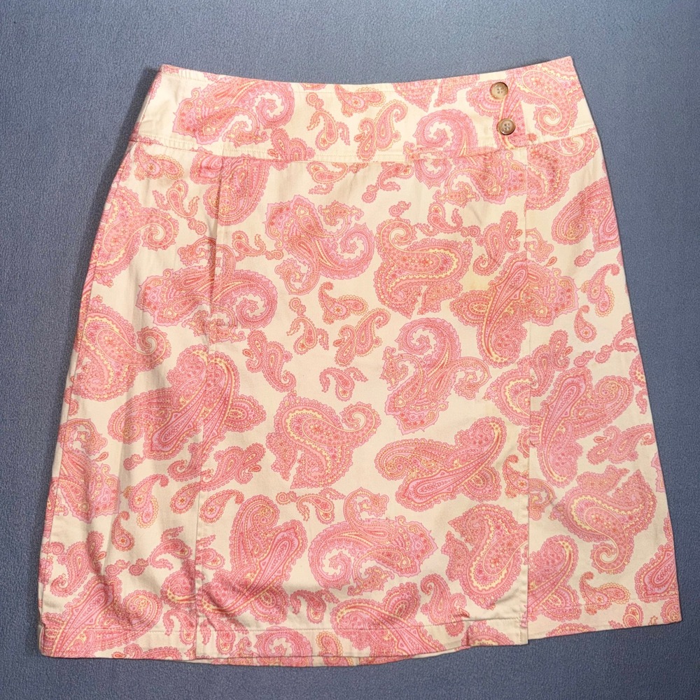 Evan‎ Picone 10 Vintage Pink Paisley Stretch Mini Skirt Preppy Boho Coastal Chic